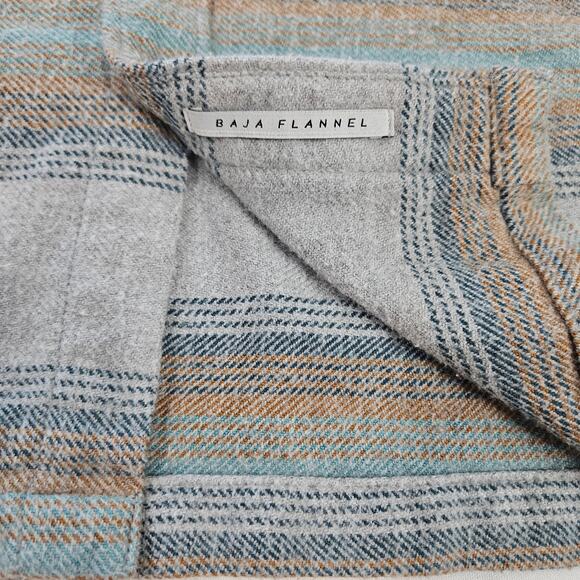 Billabong Men's Baja Flannel Button Up Hoodie Shirt Gray/Brown Surf Skate Stripe - Picture 4 of 6